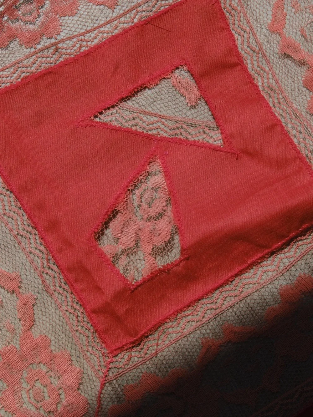 gorgeous vintage orange/red scarf with lace detailing